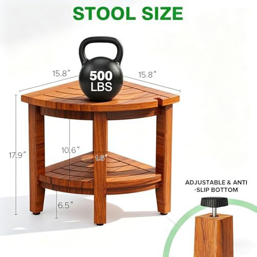 Natural teak corner shower stool 18 in — photo 2