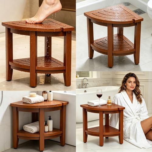 Natural teak corner shower stool 18 in — photo 3