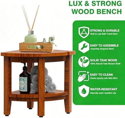 Natural teak corner shower stool 18 in — photo 4