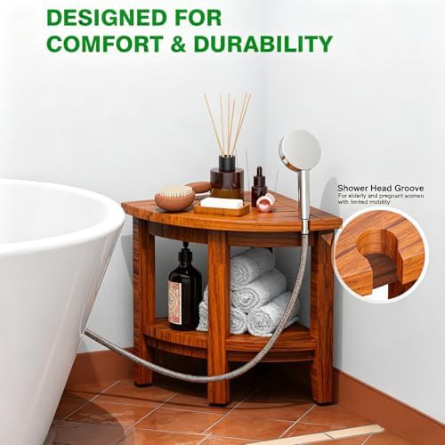 Natural teak corner shower stool 18 in — photo 5
