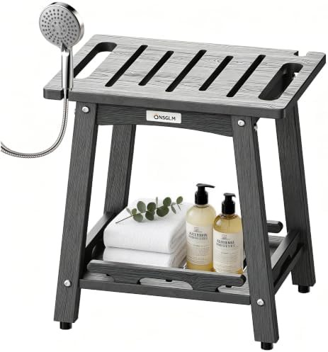 Grey Waterproof Shower Stool with Adjustable Feet