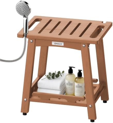 Teak Finish HDPE Shower Bench Seat