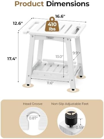 White HDPE Shower Bench with Adjustable Feet — photo 3