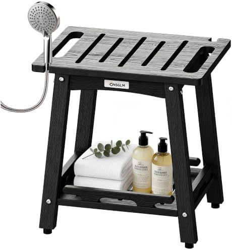 Black HDPE Shower Stool with Adjustable Feet