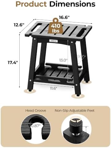 Black HDPE Shower Stool with Adjustable Feet — photo 3