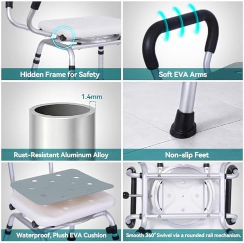 Aluminum shower chair with rotating seat — photo 4