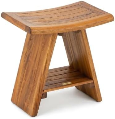Teak shower stool with curved seat