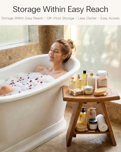 Teak shower stool with curved seat — photo 3