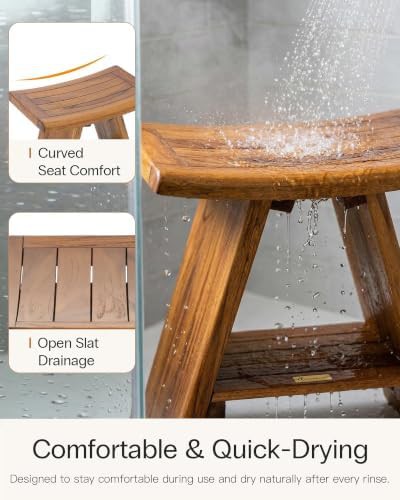 Teak shower stool with curved seat — photo 4