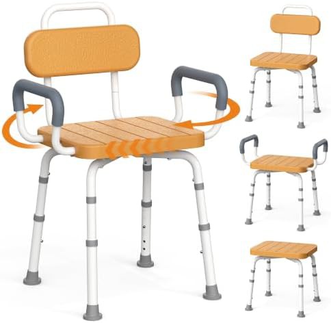Swivel shower stool with removable arms