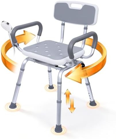 Rotating shower stool with arms light gray