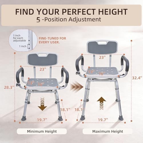 Rotating shower stool with arms light gray — photo 3