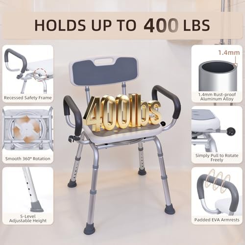 Rotating shower stool with arms light gray — photo 5