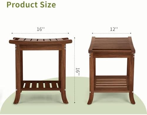 Teak shower stool with storage shelf — photo 3