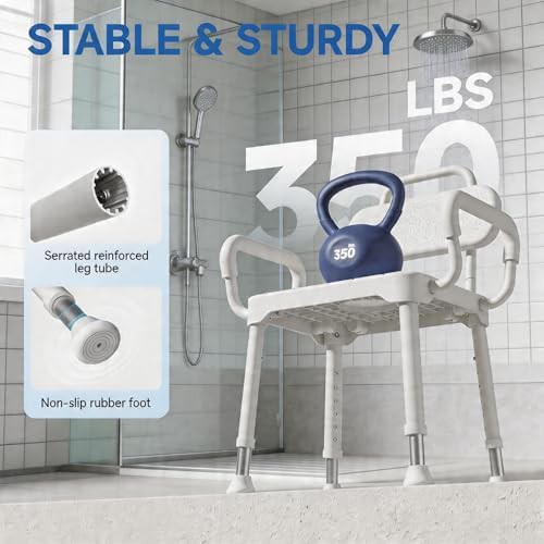 Gray adjustable bath chair with arms — photo 4