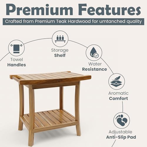 Teak waterproof stool with storage shelf — photo 3