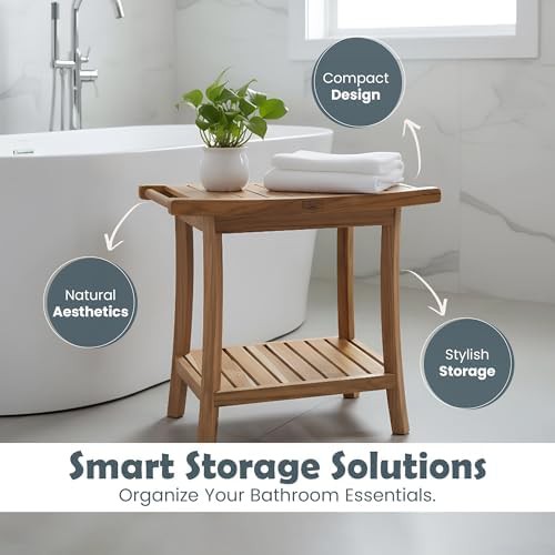 Teak waterproof stool with storage shelf — photo 4