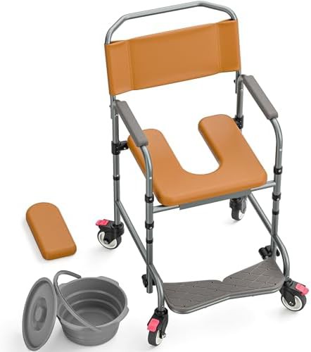Wheeled commode chair with footrest