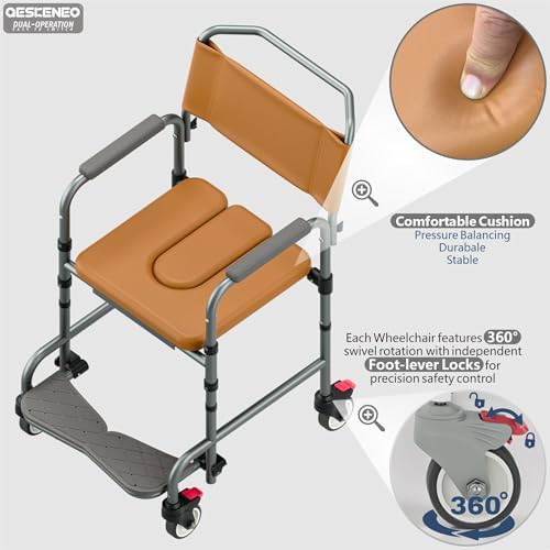 Wheeled commode chair with footrest — photo 5