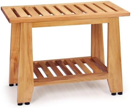 Teak shower bench with storage shelf