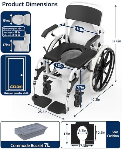 Self-propelled rolling shower and commode wheelchair — photo 3