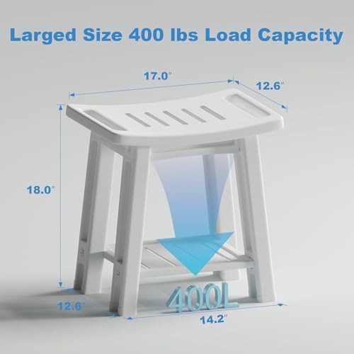 Gray HDPE shower stool with storage rack — photo 4