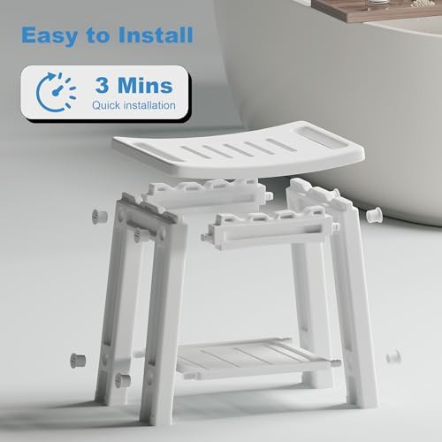Gray HDPE shower stool with storage rack — photo 5