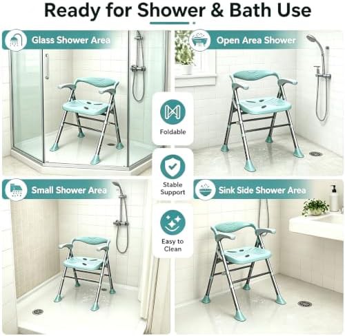 Foldable heavy duty shower chair with arms — photo 3