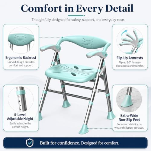 Foldable heavy duty shower chair with arms — photo 4