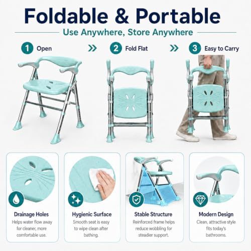 Foldable heavy duty shower chair with arms — photo 5
