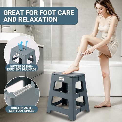 Blue folding bathtub safety stool 17.7 in — photo 3