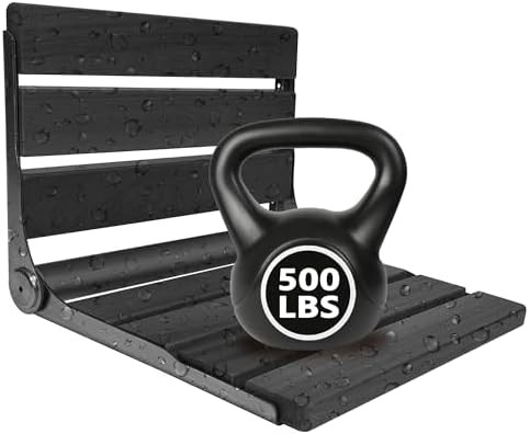 Black wood fold down shower seat