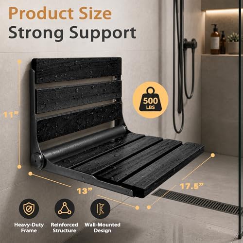 Black wood fold down shower seat — photo 3