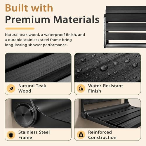 Black wood fold down shower seat — photo 4