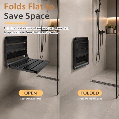 Black wood fold down shower seat — photo 5