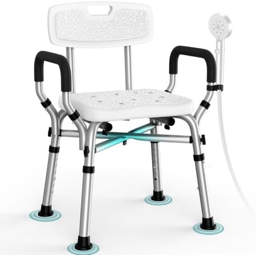 Adjustable height shower chair with backrest