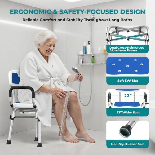 Heavy duty aluminum shower seat with arms — photo 3