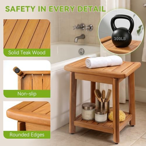 Waterproof teak wood shower bench — photo 5
