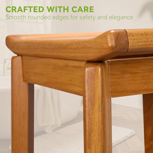 Teak shower stool with storage shelf — photo 3