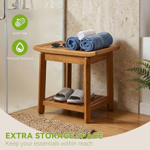 Teak shower stool with storage shelf — photo 5