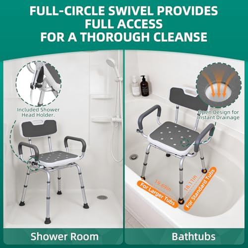 Swivel shower chair with back in dark gray — photo 5