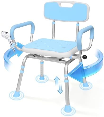Rotating bath chair with back light blue