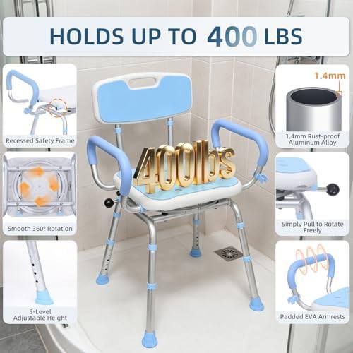 Rotating bath chair with back light blue — photo 5