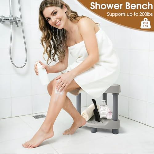 Gray plastic shower stool with storage — photo 4