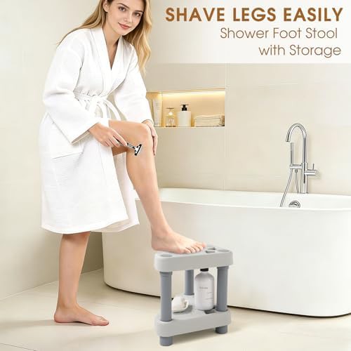 Gray plastic shower stool with storage — photo 5