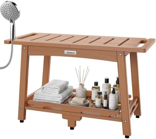 Extra Large Teak Color Shower Bench 28 in