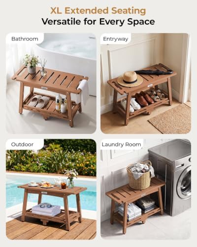 Extra Large Teak Color Shower Bench 28 in — photo 5