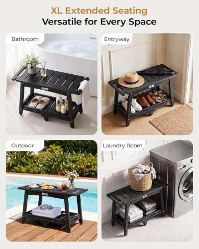 Extra Large Black Shower Bench 28 in — photo 5