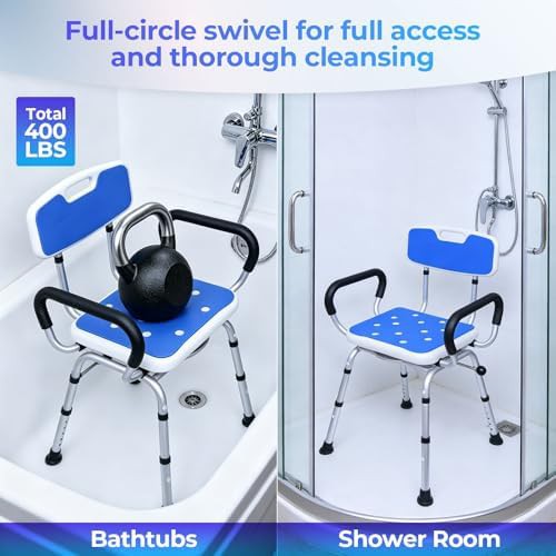 Swivel shower chair with back and arms — photo 4