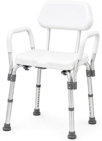 White padded shower chair with armrests